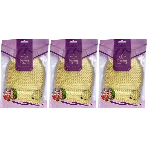 Derma Naturel Palmiye Lifi Örme Banyo Eldiveni (15*24CM) MS-04 (3 Lü Set) ürün görseli 1