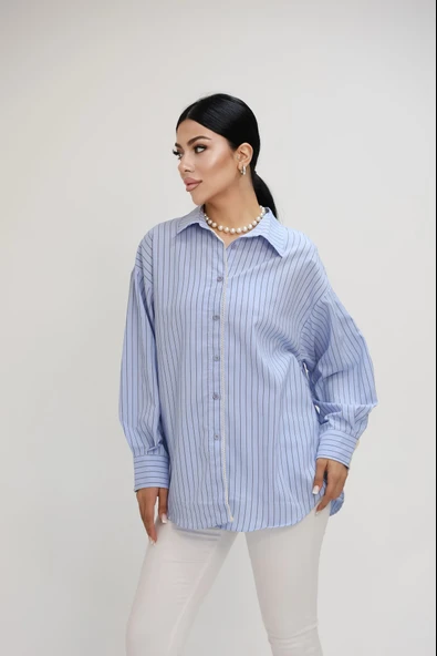 Kadın Dantel Şerit Detaylı Oversize Gömlek 1900-25 - Resim 2
