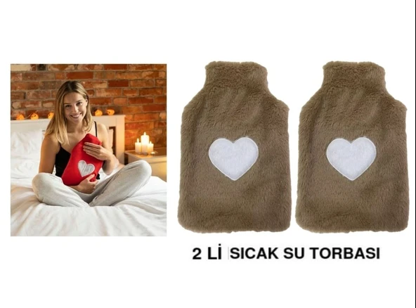 SICAK SU TORBASI 2 ADET,PELUŞ KALPLİ,BEJ TERMOFOR 29x17CM 750ml ürün görseli 1
