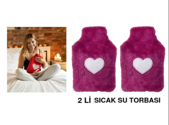 SICAK SU TORBASI 2 ADET,PELUŞ KALPLİ,PEMBE TERMOFOR 29x17CM 750ml ürün görseli 1