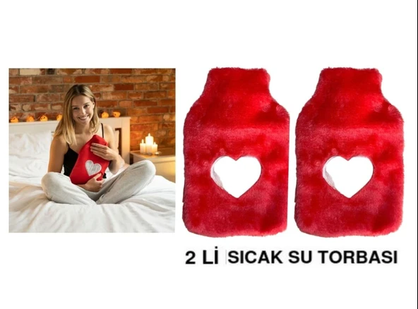 SICAK SU TORBASI 2 ADET,PELUŞ KALPLİ,PEMBE TERMOFOR 26X17X2CM 1 LİTRE ürün görseli 1