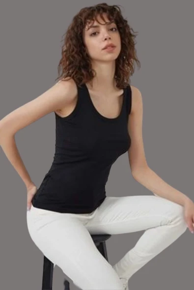 Kadın Fitilli Görünümlü Kalın Askılı Basic Atlet Body %90 Pamuk %10 Likra ürün görseli 1
