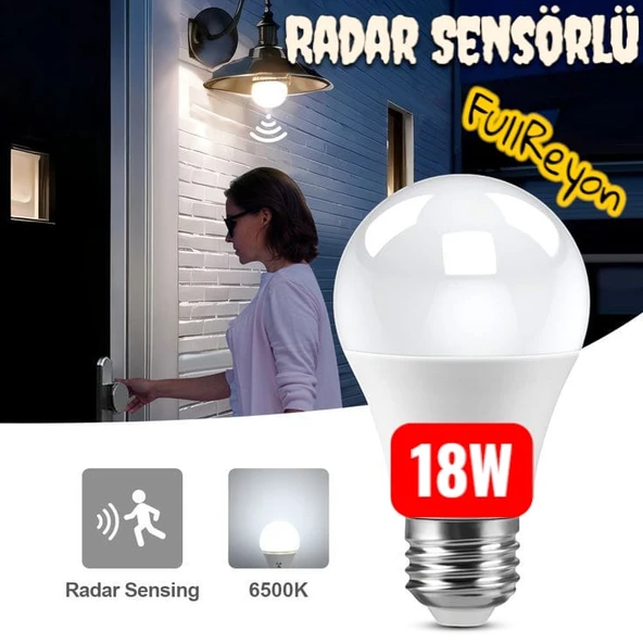 18 Watt Radar Sensörlü E27 Duy Led Ampul Gece ve Hareket Sensörlü Beyaz IŞIK 18 W. 1620LM Led Ampul ürün görseli 1