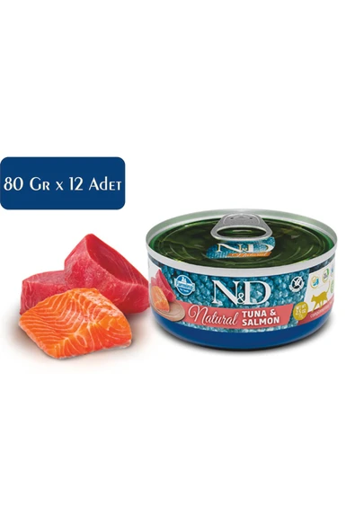N&D Natural Kedi Konserve Mama Ton Balığı & Somon Tamamlayıcı Mama 80 Gr * 12 Adet ürün görseli 1