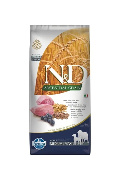 N&D Ancestral Grain Kuzu, K.buğday, Yulaf & Yabanmersini Orta Ve Iri Irk Yetişkin Köpek Maması 12 Kg ürün görseli 1