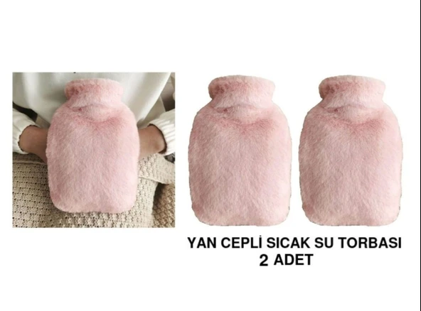 SICAK SU TORBASI 2 ADET,YAN CEPLİ PEMBE PELUŞ TERMOFOR 27x17x2cm  750ml ürün görseli 1