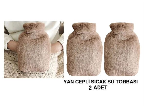 SICAK SU TORBASI 2 ADET,YAN CEPLİ BEJ PELUŞ TERMOFOR 27x17x2cm  750ml ürün görseli 1