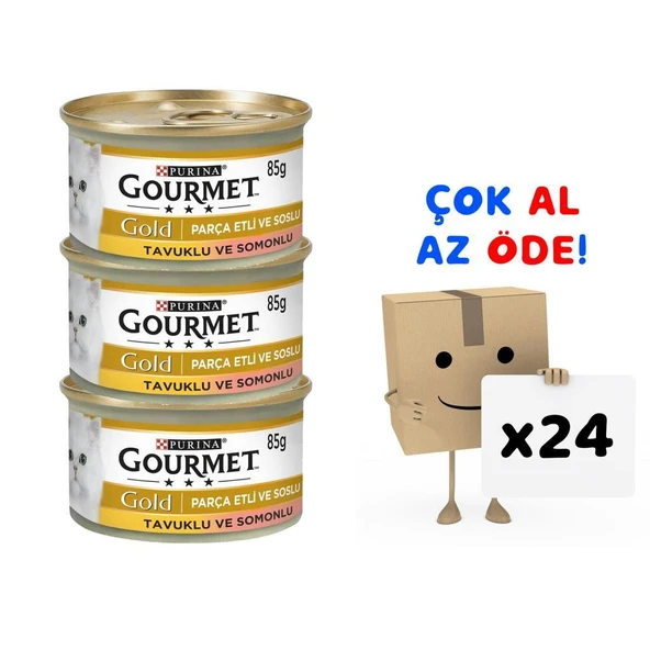 Gourmet Gold Parça Etli Soslu Somonlu Tavuklu Kedi Konservesi 85 Gr 24'lü Paket ürün görseli 1