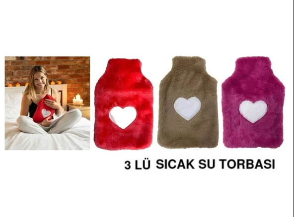SICAK SU TORBASI 3 ADET,PELUŞ KALPLİ,TERMOFOR 26X17X2CM 1 LİTRE ürün görseli 1
