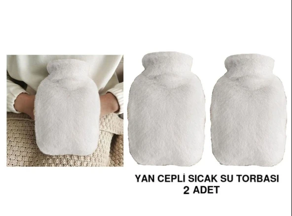 SICAK SU TORBASI 2 ADET,YAN CEPLİ BEYAZ PELUŞ TERMOFOR 27x17x2cm  750ml ürün görseli 1