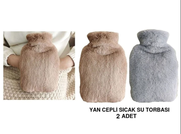 SICAK SU TORBASI 2 ADET,YAN CEPLİ PELUŞ TERMOFOR 27x17x2cm  750ml ürün görseli 1