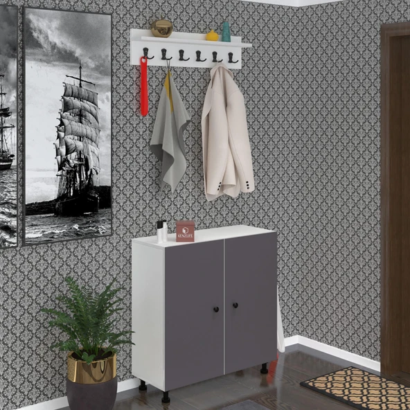 Kenzlife portmanto ayakkabılık ve askılık sandal5 gribyz 83*120*32 otuz çift ayakkabı kapasitesi ürün görseli 1
