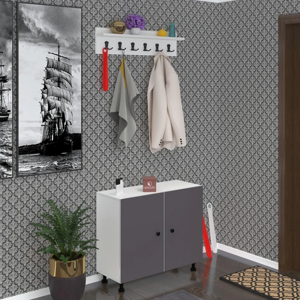 Kenzlife portmanto ayakkabılık ve askılık sandal4 gribyz 68*120*32 yirmidört çift ayakkabı kapasitesi ürün görseli 1