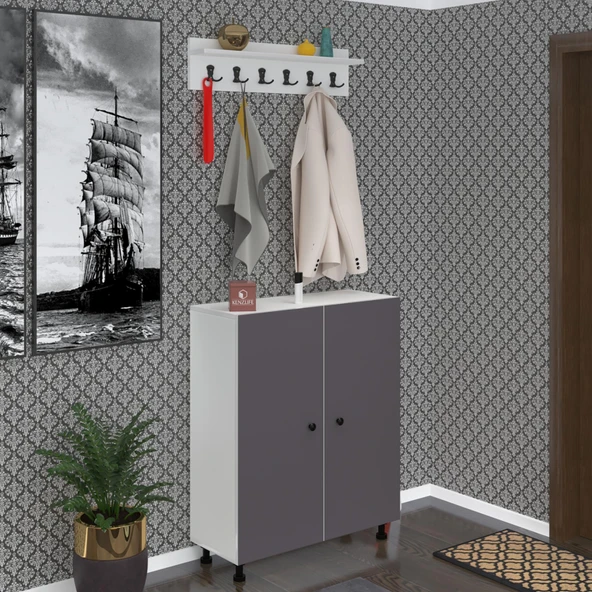 Kenzlife portmanto ayakkabılık ve askılık sandal6 gribyz 98*120*32 otuzaltı çift ayakkabı kapasitesi ürün görseli 1