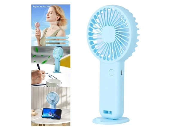 MİNİ FAN,TELEFON TUTUCU,PORTATİF EL VANTİLATÖRÜ MAVİ  9,3x19cm ürün görseli 1