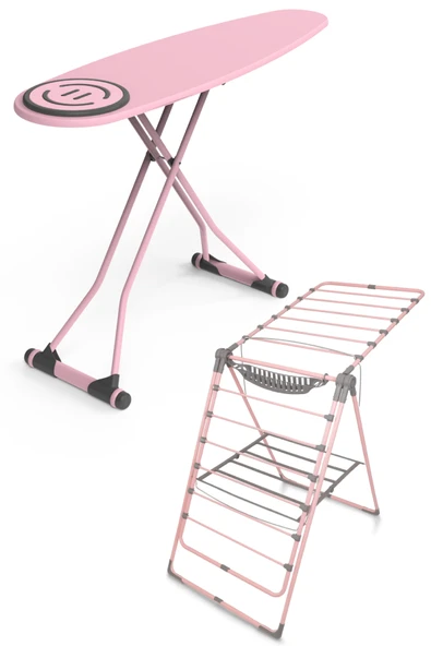 Perilla Premium Ütü Masası - Mandal Sepetli Kurutmalık-Pembe Set ürün görseli 1