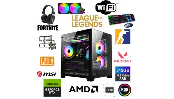 DFS Gaming DS2025B RYZEN 5 5600X-B550M-RTX 4060 8GB-16GB RAM-512GB M.2 SSD-WI FI-OYUNCU BİLGİSAYARI ürün görseli 1