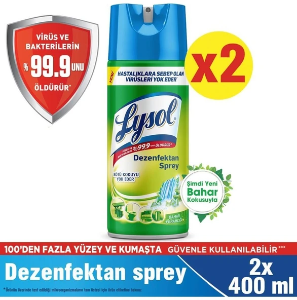 LYSOL DEZENFEKTAN SPREY BAHAR FERAHLIĞI 2'Lİ, YÜZEYLER IÇİN, 2 X 400 ML ürün görseli 1