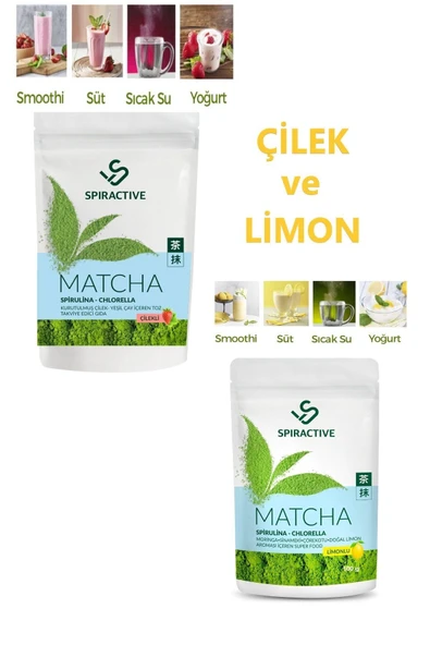 MATCHA ÇAYI 100 GR SPRİLUNA ÇİLEK VE LİMON AROMALI DETOX YEŞİL ÇAY İÇEREN MATCHA ÇAYI ürün görseli 1