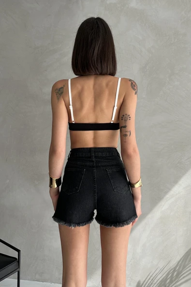 Yırtık Detaylı Denim Mini Şort - Resim 2