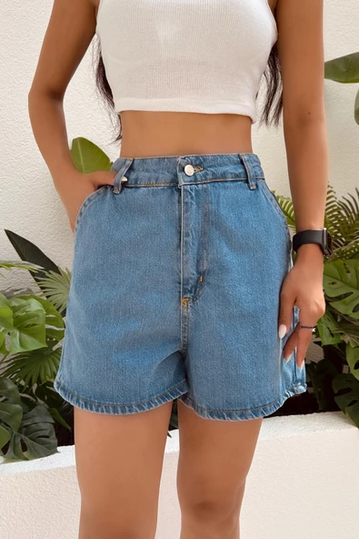 Kadın Regular Denim Mini Şort - Resim 3
