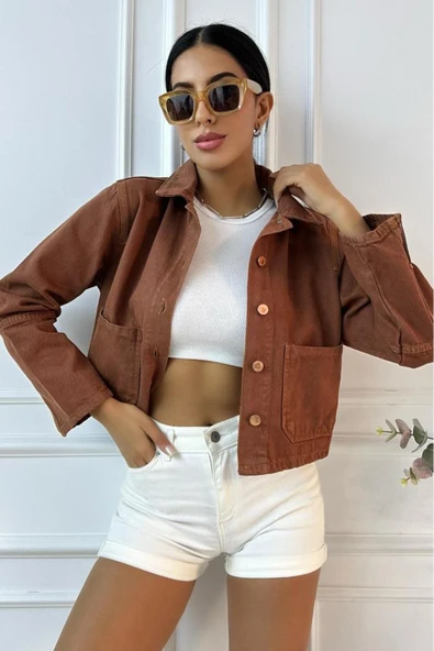 Kadın Regular Kontrast Denim Ceket - Resim 6