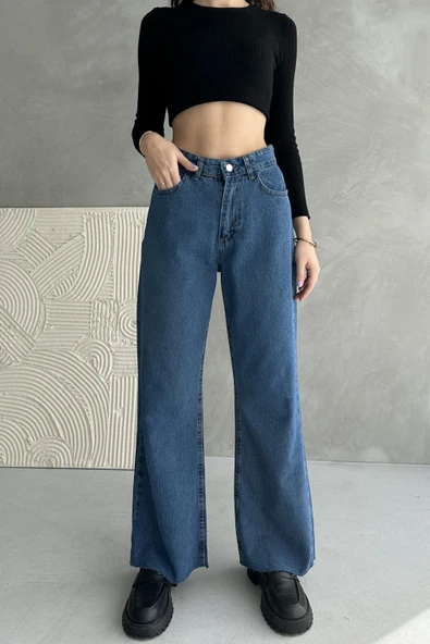 Normal Bel Paça Dikişsiz Wide Leg Jean - 2040 ürün görseli 1