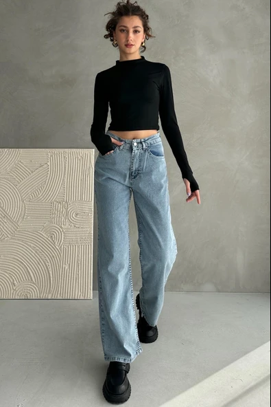 Normal Bel Geniş Paça Wide Leg Jean - 1755 - Resim 4