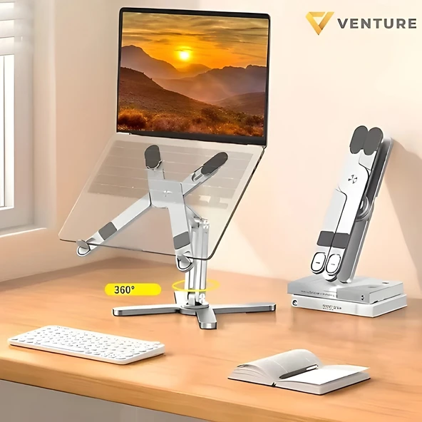 Venture VNT-8001 360° Her Yöne Ayarlanabilir 15.6" Alüminyum Portatif Notebook Stantı ürün görseli 1