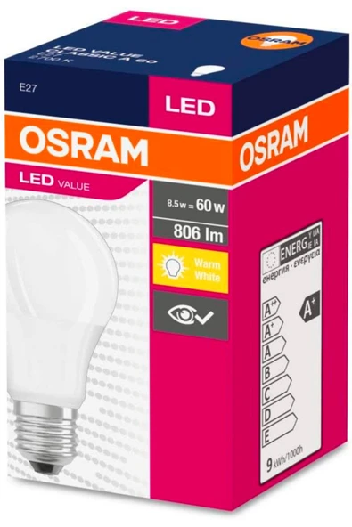 Osram Led Ampul Value 8,5w 2700k Sarı Işık 806lm E27 ürün görseli 1