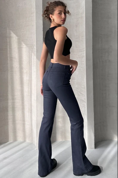Yüksek Bel İspanyol Paça Jean - 4038 - Resim 5