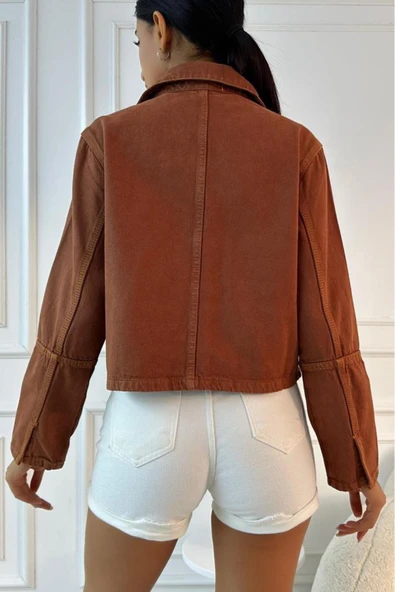 Kadın Regular Kontrast Denim Ceket - Resim 7