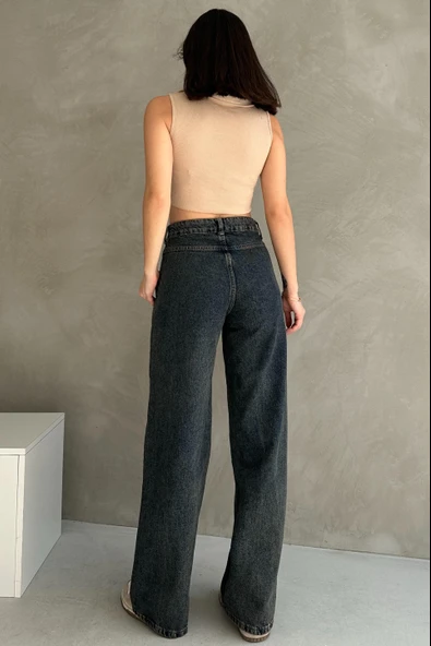 Normal Bel Geniş Paça Wide Leg Jean - 7750 - Resim 2