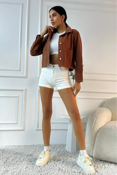 Kadın Regular Kontrast Denim Ceket - Resim 8