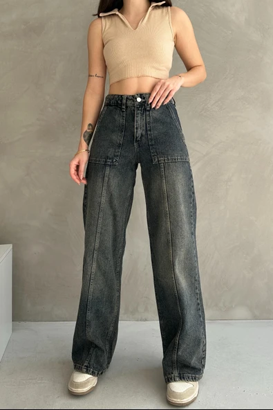 Normal Bel Geniş Paça Wide Leg Jean - 7750 ürün görseli 1