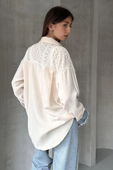 Denim Detaylı Garnili Gömlek - Resim 3