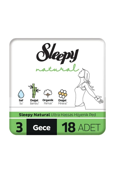 SLEEPY NATURAL ULTRA HASSAS HİJYENİK PED GECE 18 ADET PED *2 PAKET ürün görseli 1