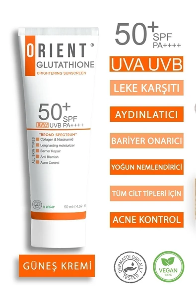 ORİENT GLUTATYONLU VE KOLAJENLİ YÜKSEK KORUYUCULU LEKE ÖNLEYİCİ SPF 50 GÜNEŞ KREMİ VEGAN ürün görseli 1