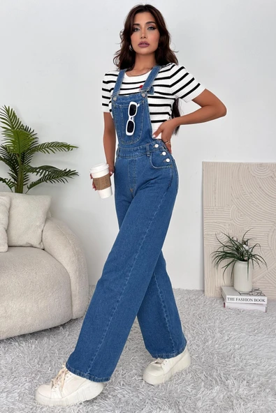 Kadın Denim Bahçıvan Salopet Tulum - Resim 4