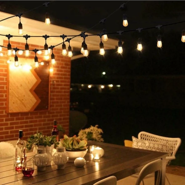 5 Metre 10 Duylu Eklenebilir Sıralı Bahçe, Kafe, Teras, Balkon Armatürü IP64 İç Dış Mekan (Ampulsüz) ürün görseli 1