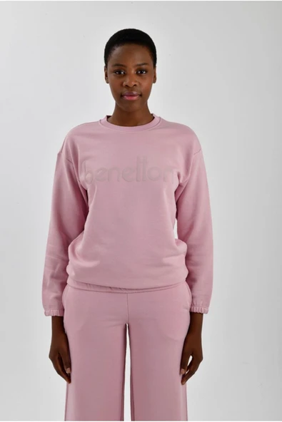 Kadın Önü Logo Baskılı Bisiklet Yaka Sweatshirt ürün görseli 1