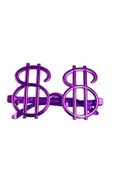 Parti Gözlük Plastik Camsız Dolar Temalı Mor 14x6 cm ürün görseli 1