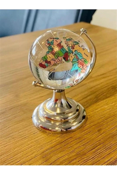 5 cm Çap Ayaklı Kristal Cam Renkli Dünya Haritası Küre Mini Kristal Renkli Cam Dünya Küresi ürün görseli 1