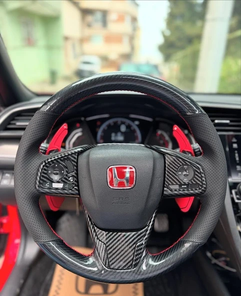 Honda Civic Fc5 Araca Özel Direksiyon Kılıfı (5D KRİSTAL KARBON NOKTA) ürün görseli 1
