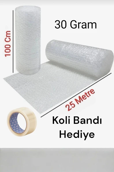 100 cm X 25 Metre Balonlu Naylon Koli Bandı Hediyeli Eşya Sarma Koruma Naylonu Patpat ürün görseli 1
