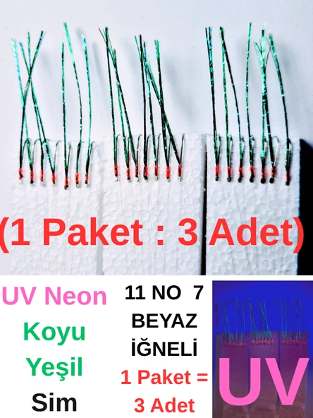 ea genset Çapari, İstavrit Çaparisi, 11 No Beyaz 7 İğneli, 3lü Paket Ultraviyole Uv Neon Seçenekli ürün görseli 1