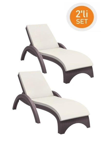 Omnipazar TRK-860 Siesta Fiji Bej Minderli Rattan Desenli Ayarlanabilir Lüks Şezlong Kahverengi 2'li Set ürün görseli 1