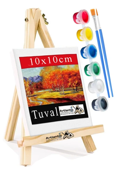 Mini Şövale 10x10 cm Tuval 3 ml Akrilik Boya 6 Renk ve Fırça 1 Paket 10x10 Mini Tuval Masaüstü Küçük Şövale Boyama Seti ürün görseli 1