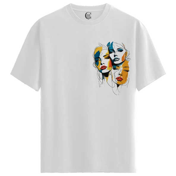Faces Within - %100 Pamuklu Kadın Beyaz Tişört - Premium Quality ürün görseli 1