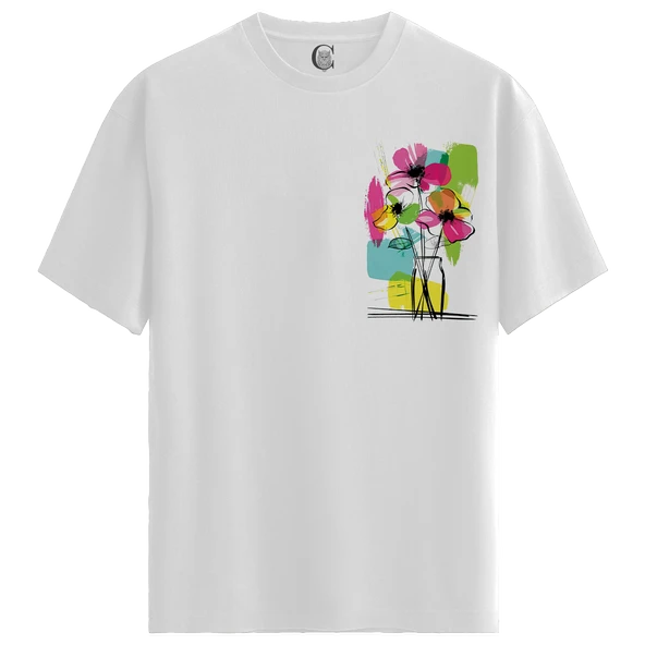 Bloom Sketch - %100 Pamuklu Erkek Beyaz Tişört - Premium Quality ürün görseli 1